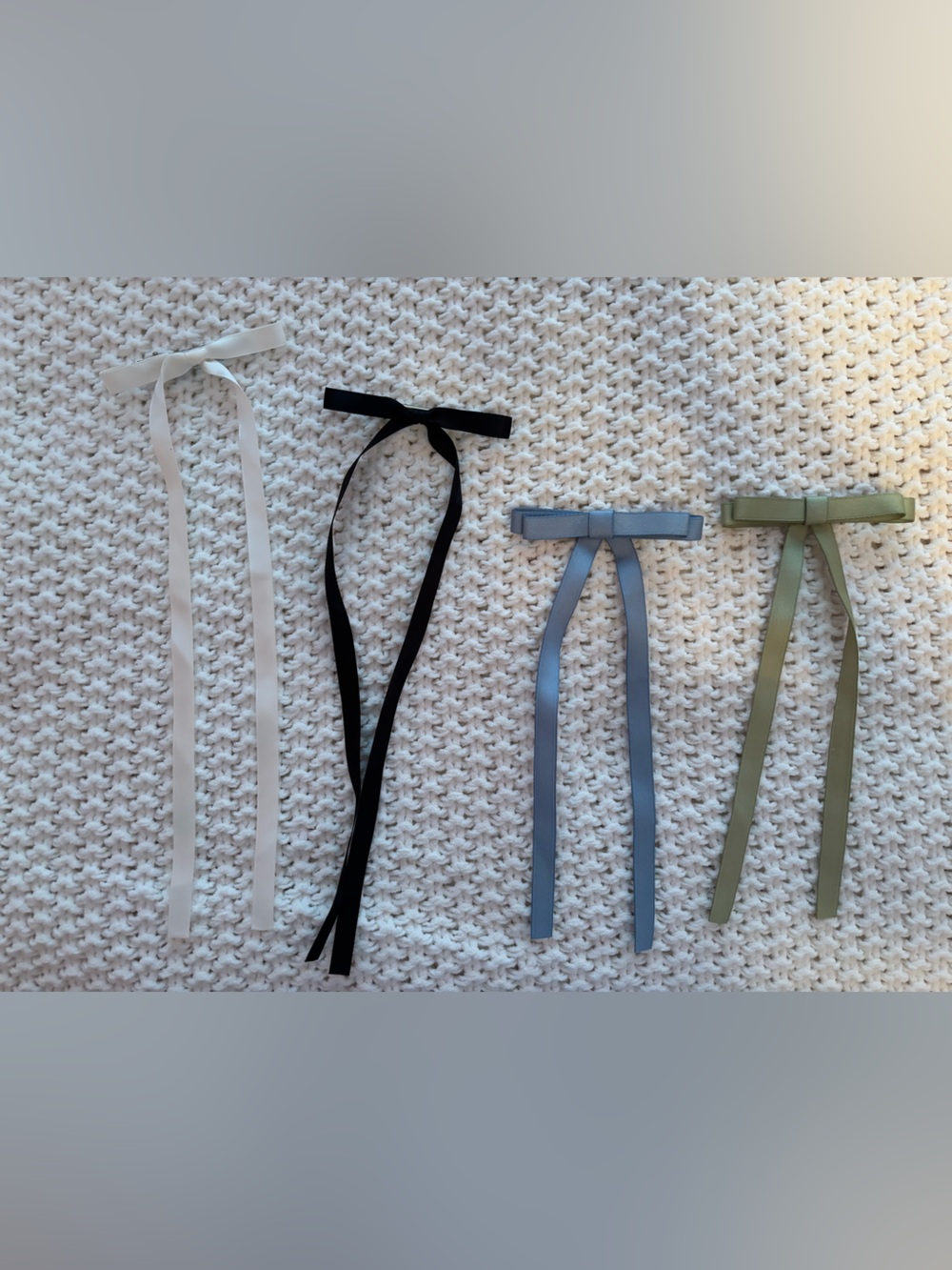 Set of 4 Satin Ribbon Bows in White, Black, Blue, and Olive